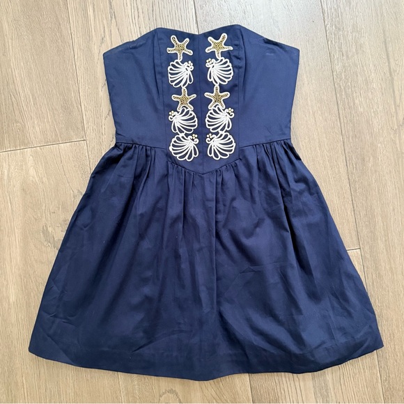 Lilly Pulitzer Mayfield Navy Blue Seashell Starfish Beaded Strapless Dress 6 - Picture 1 of 11